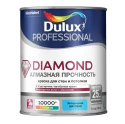 Краска для стен и потолков DULUX DIAMOND MATT износостойкая, моющаяся, матовая, база BW 1 л